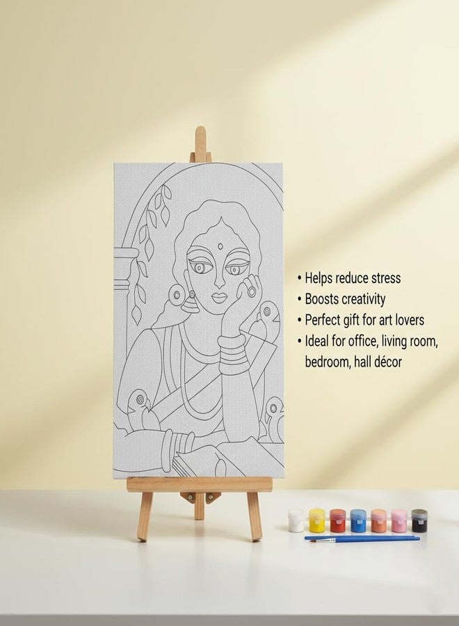 HOBBY INDIA مجموعة لوحة الرسم على القماش من هوبي إنديا للأطفال والكبار | هدية فنية وحرفية للأولاد والبنات | تصميمات فنية هندية يدوية الصنع جاهزة | ديكور للمنزل، غرفة النوم، غرفة المعيشة والمكتب (12 × 9 بوصة) (للسيدات) - Image 3